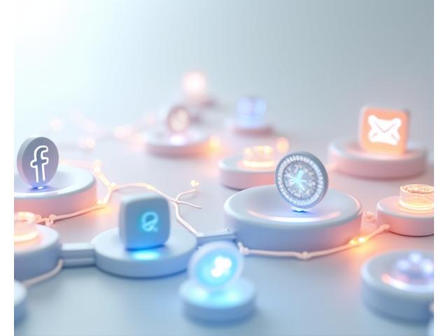Grafische Darstellung einer Multichannel-Customer-Journey, die Interaktionen über E-Mail, Social Media und Website koordiniert.