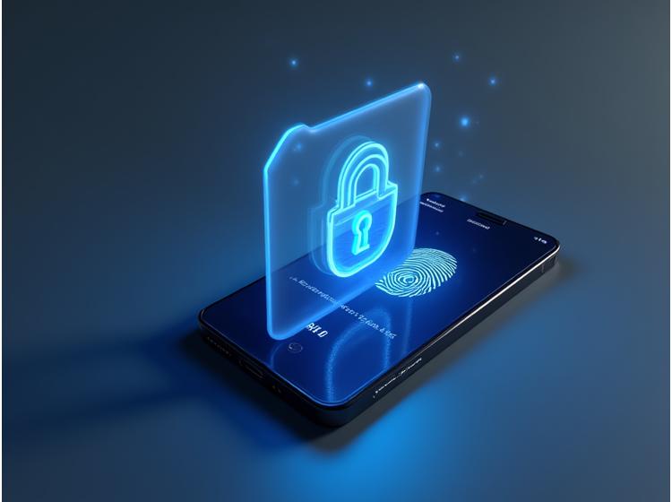 Smartphone-Bildschirm zeigt Sicherheitseinstellungen mit Fingerabdrucksymbol und Schloss-Icon.
