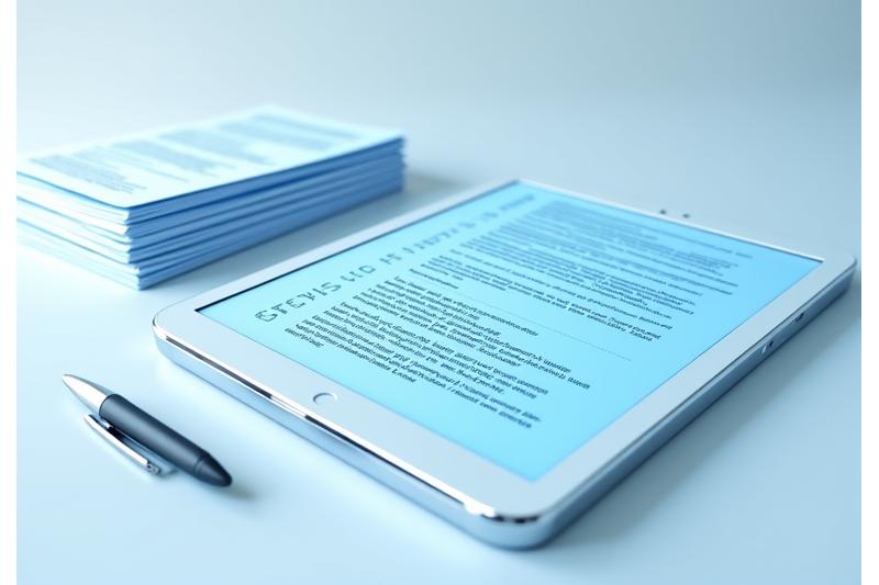 Digitale Dokumente auf einem Tablet, symbolisch für Vertragsbedingungen