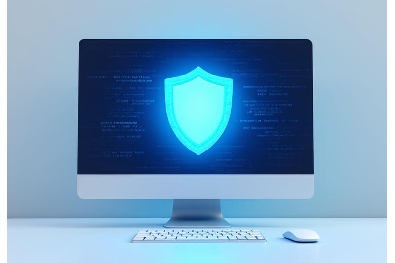 Ein geschützter Computerbildschirm mit einem Sicherheitsschild-Symbol